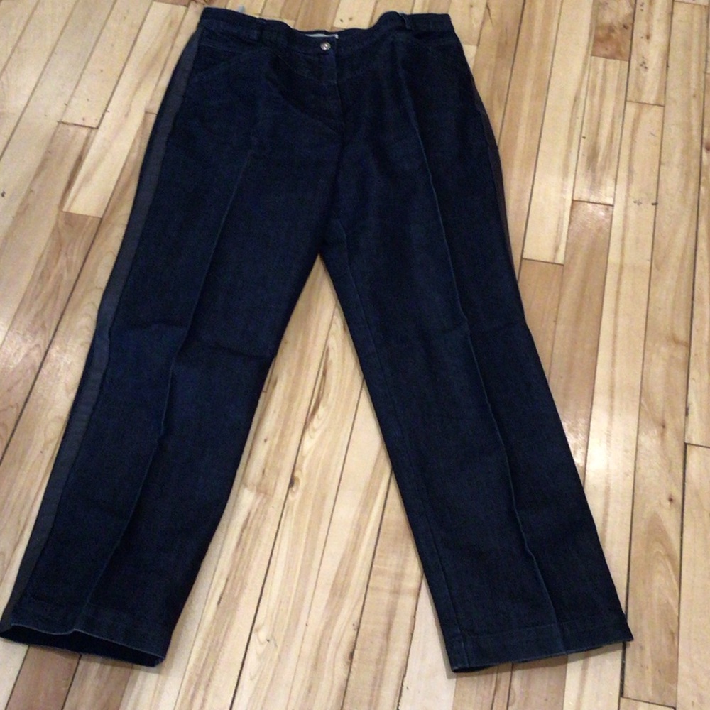 Elegant  Women's Straight Leg Jeans- leather stripe on the side- Size 14